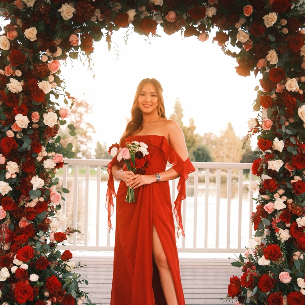 Elegant Red Off-Shoulder Wedding Dress